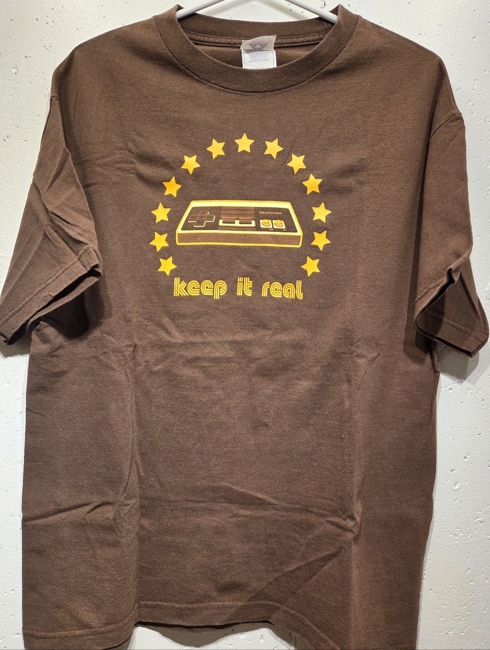 Vintage Nintendo "Keep It Real" Unisex Brown Graphic T-Shirt (Large)